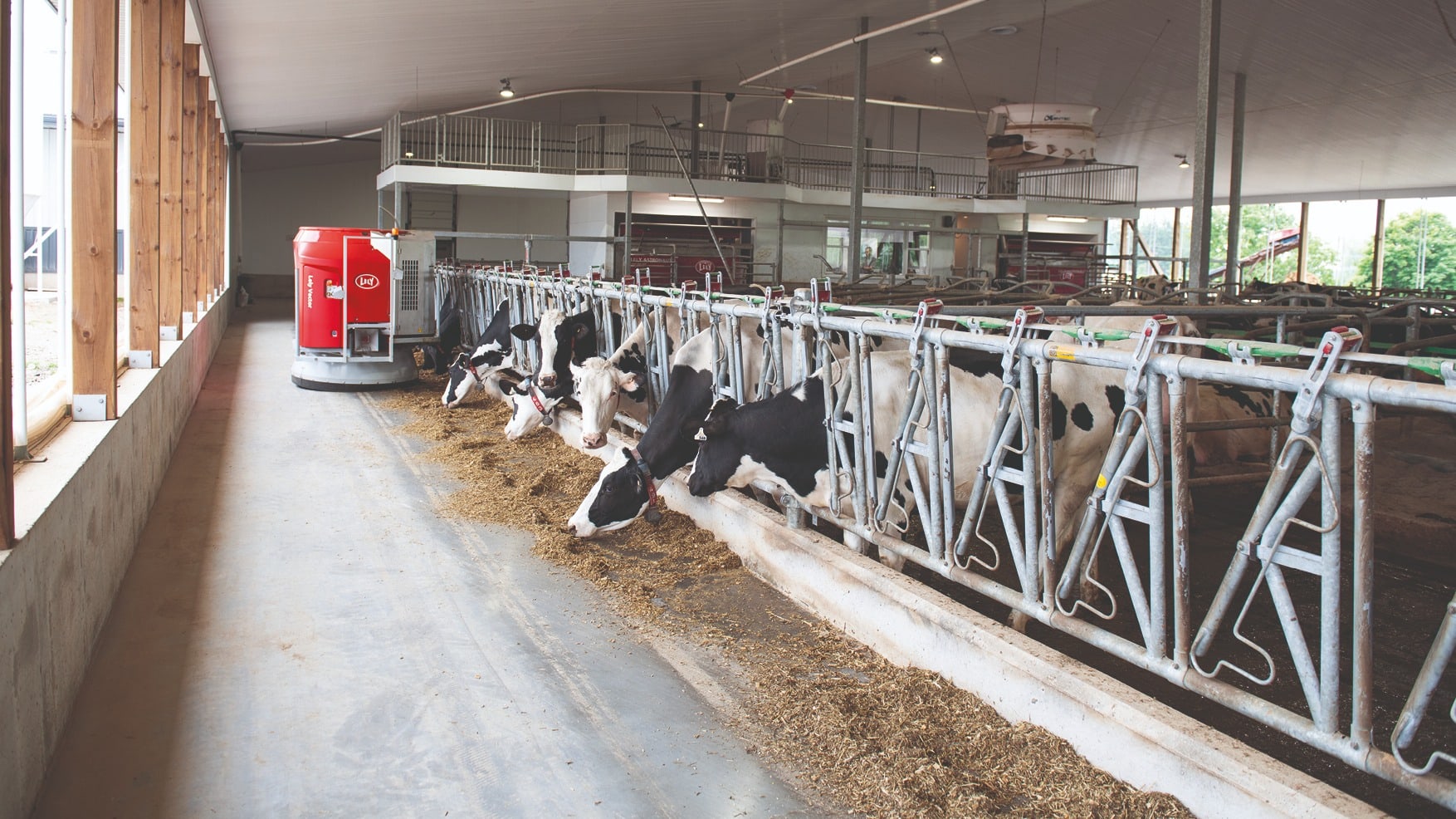 Mit dem Lely Vector kann das Futter zugeschoben und verteilt werden.