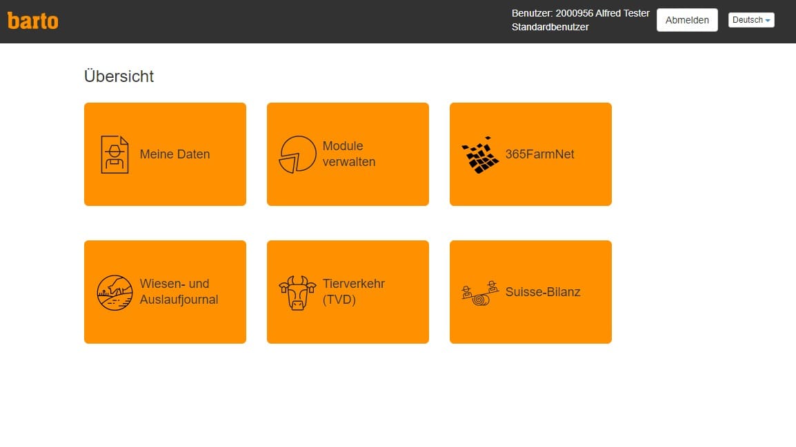 Dashboard Barto - ein Klick auf 365FarmNet und der Account wird erstellt