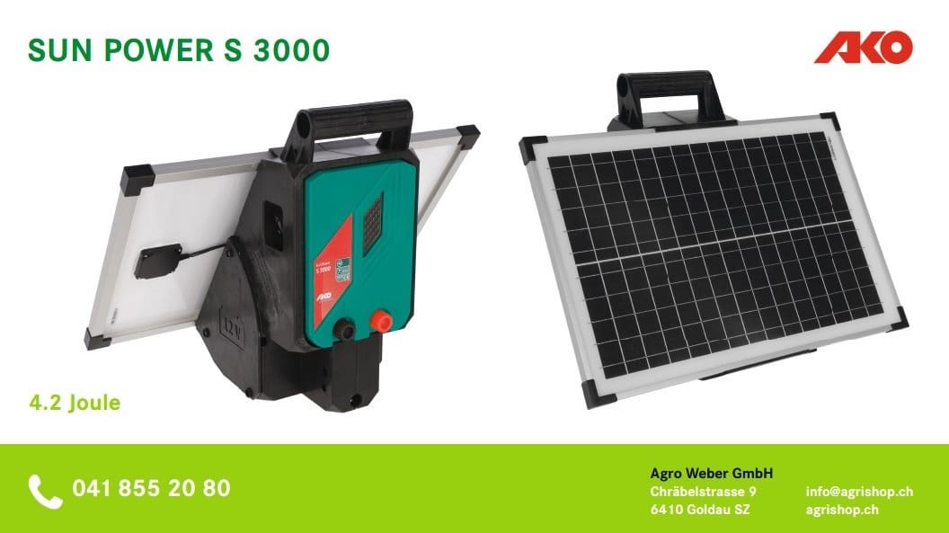 AKO Sun Power S 3000 Kompakt-Solar-Weidezaungerät Solarmodul & Akku