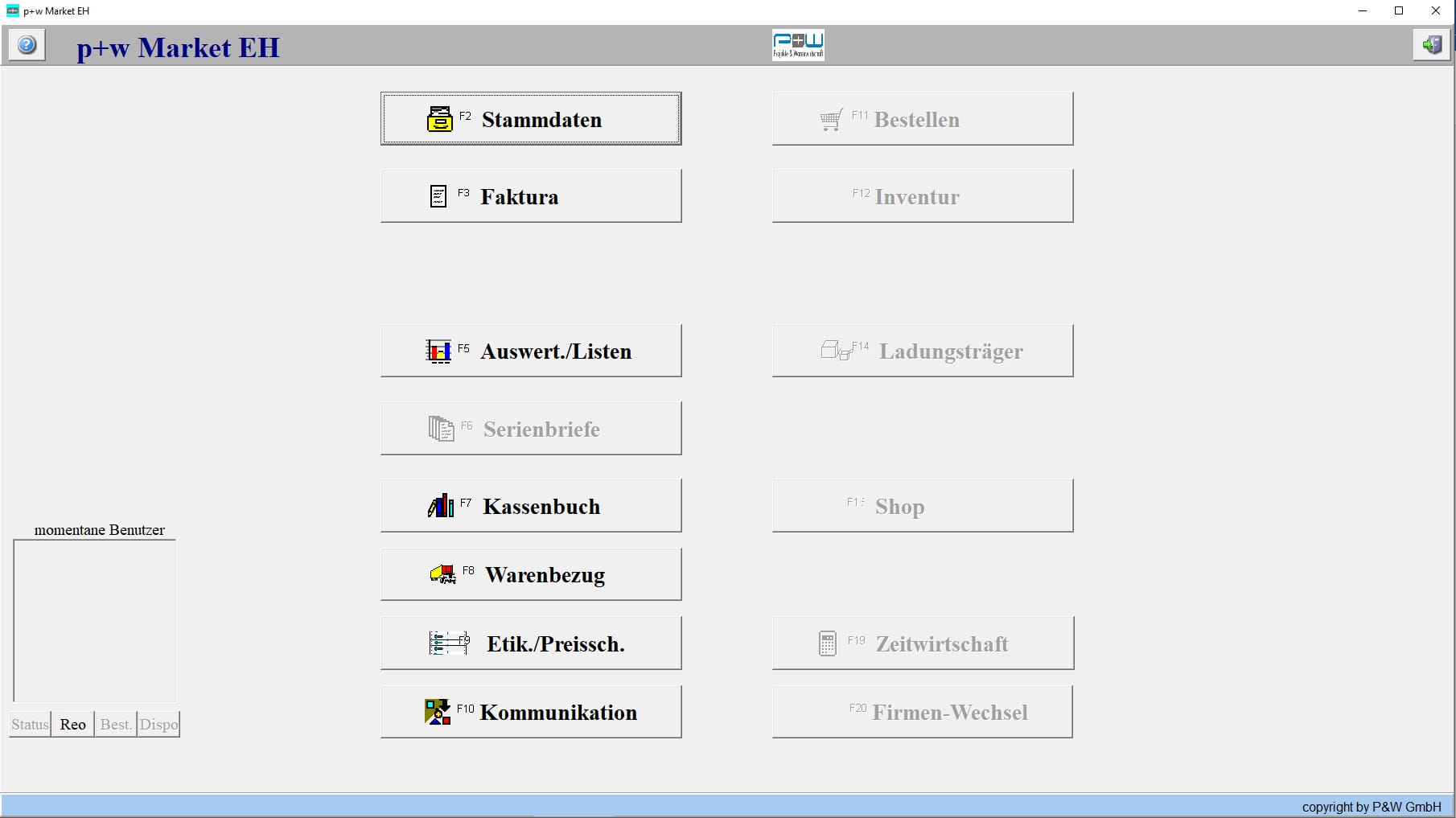 Screenshot der p+w Market (Bürosoftware)